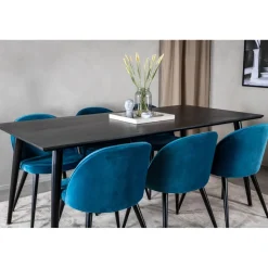 Ruokailuryhmä Venture Home, 180x90cm musta Dipp-pöytä + 6 Velvet-tuolia, sametti