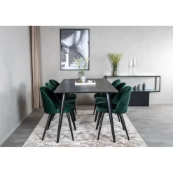 Ruokailuryhmä Venture Home, 180x90cm musta Dipp-pöytä + 6 Velvet-tuolia, sametti