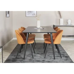 Ruokailuryhmä Venture Home, 180x90cm musta Dipp-pöytä + 6 Velvet-tuolia, sametti