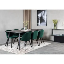 Ruokailuryhmä Venture Home, 180x90cm musta Dipp-pöytä + 6 Velvet-tuolia, sametti