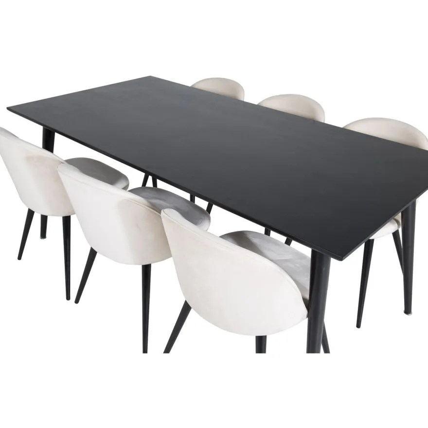 Ruokailuryhmä Venture Home, 180x90cm musta Dipp-pöytä + 6 Velvet-tuolia, sametti