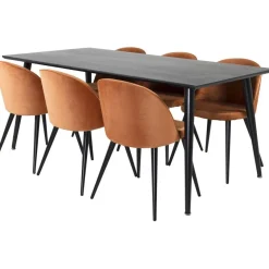Ruokailuryhmä Venture Home, 180x90cm musta Dipp-pöytä + 6 Velvet-tuolia, sametti