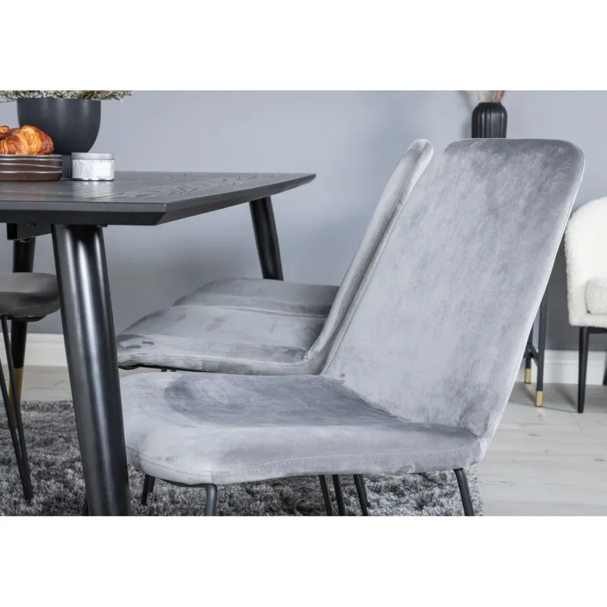 Ruokailuryhmä Venture Home, 180x90cm musta/messinki Dipp-pöytä + 6 harmaata Muce-tuolia