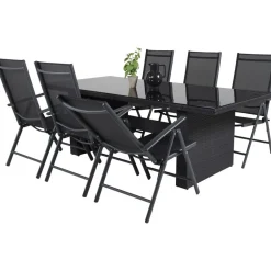Ruokailuryhmä Venture Home, 200x100cm musta Padova-pöytä + 6 mustaa Break-säätötuolia