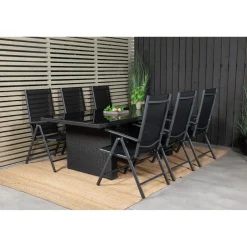 Ruokailuryhmä Venture Home, 200x100cm musta Padova-pöytä + 6 mustaa Break-säätötuolia