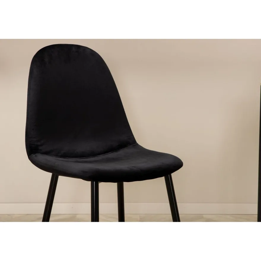 Ruokailuryhmä Venture Home, 190x90cm musta Pelle-pöytä + 6 mustaa Polar-tuolia, sametti