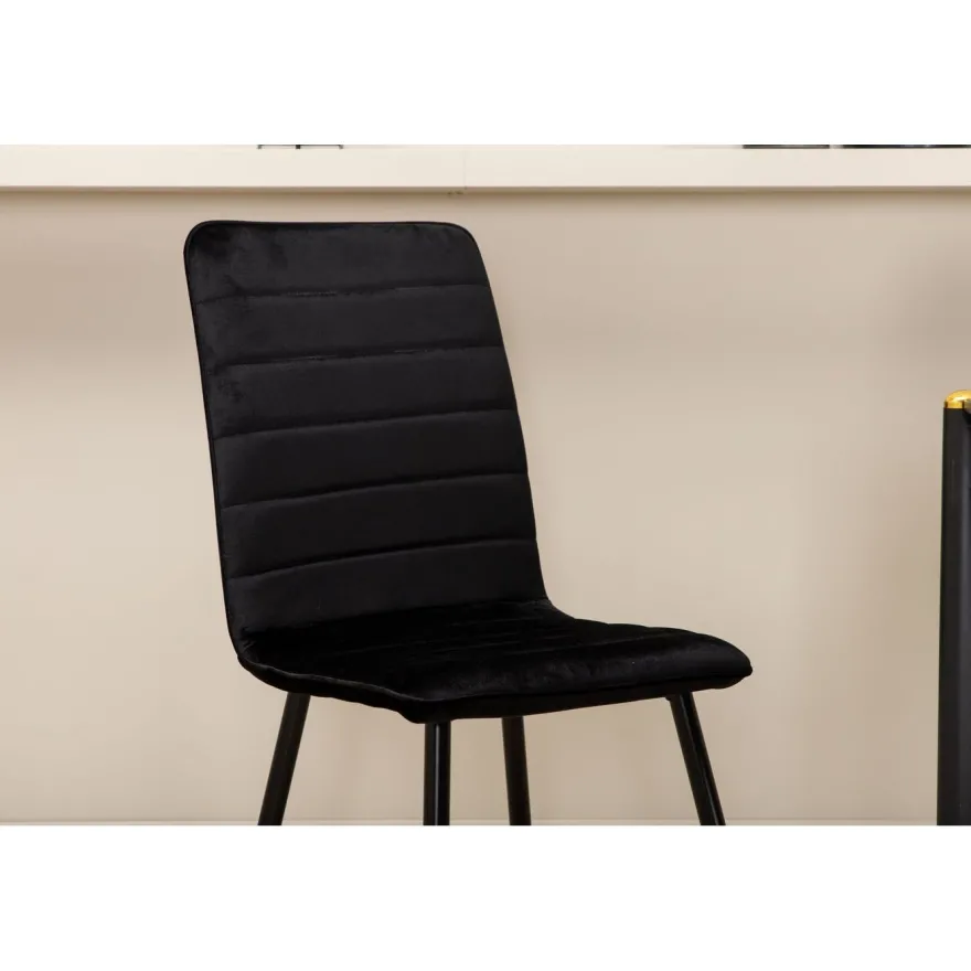 Ruokailuryhmä Venture Home, 190x90cm musta Pelle-pöytä + 6 mustaa Windu Lyx -tuolia, sametti