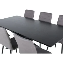 Ruokailuryhmä Venture Home, 180x90cm musta Piazza-pöytä + 6 harmaata Windu-tuolia