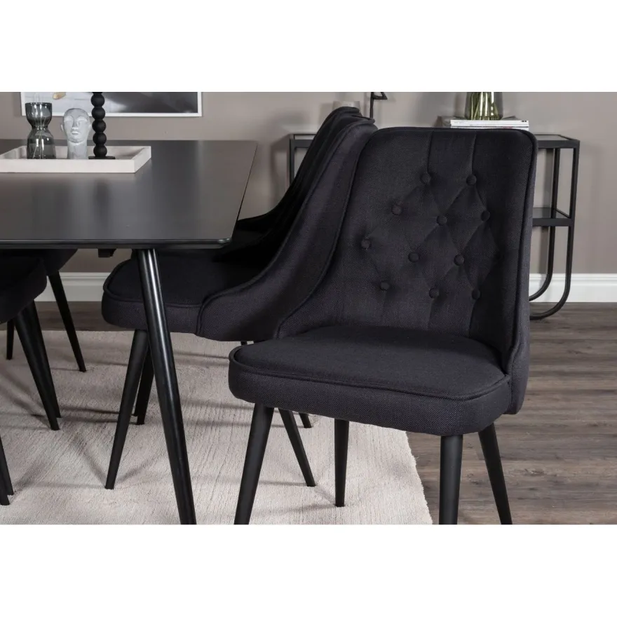 Ruokailuryhmä Venture Home, 180x90cm musta Silar-pöytä + 6 Velvet Deluxe -tuolia