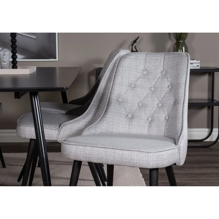 Ruokailuryhmä Venture Home, 180x90cm musta Silar-pöytä + 6 Velvet Deluxe -tuolia