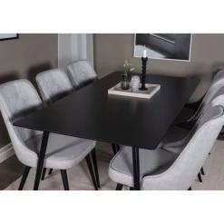 Ruokailuryhmä Venture Home, 180x90cm musta Silar-pöytä + 6 Velvet Deluxe -tuolia