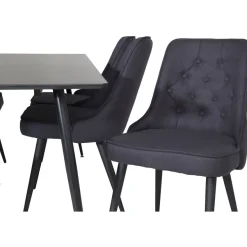 Ruokailuryhmä Venture Home, 180x90cm musta Silar-pöytä + 6 Velvet Deluxe -tuolia