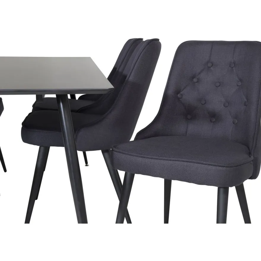Ruokailuryhmä Venture Home, 180x90cm musta Silar-pöytä + 6 Velvet Deluxe -tuolia