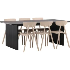 Ruokailuryhmä Venture Home, 200x100cm musta Vail-pöytä + 6 Ursholmen-tuolia