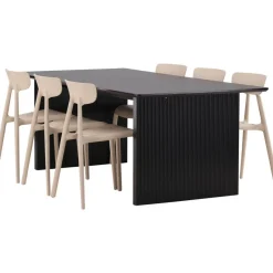 Ruokailuryhmä Venture Home, 200x100cm musta Vail-pöytä + 6 Ursholmen-tuolia