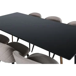 Ruokailuryhmä Venture Home, 190x90cm Petra-pöytä + 6 beigeä Velvet Stitches -tuolia
