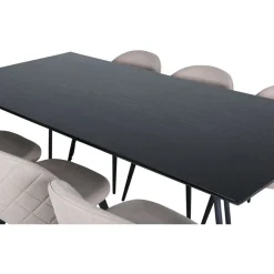 Ruokailuryhmä Venture Home, 190x90cm Petra-pöytä + 6 beigeä Velvet Stitches -tuolia