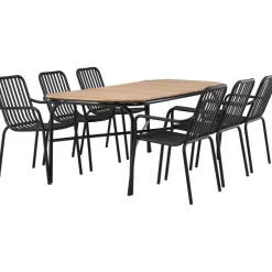 Ruokailuryhmä Venture Home, 200x90cm ruskea/musta Holmbeck-pöytä + 6 mustaa Peking-tuolia
