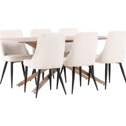 Ruokailuryhmä Venture Home, 180x90cm ruskea Piazza-pöytä + 6 beigeä Leone-tuolia