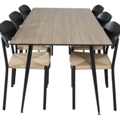 Ruokailuryhmä Venture Home, 180x90cm ruskea Silar-pöytä + 6 beige-mustaa Polly-tuolia