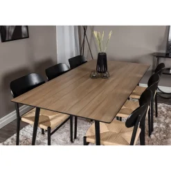 Ruokailuryhmä Venture Home, 180x90cm ruskea Silar-pöytä + 6 beige-mustaa Polly-tuolia