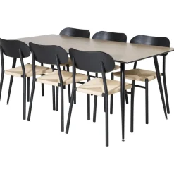 Ruokailuryhmä Venture Home, 180x90cm ruskea Silar-pöytä + 6 beige-mustaa Polly-tuolia