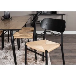 Ruokailuryhmä Venture Home, 180x90cm ruskea Silar-pöytä + 6 beige-mustaa Polly-tuolia