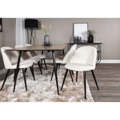 Ruokailuryhmä Venture Home, 180x90cm ruskea Silar-pöytä + 6 beigeä Velvet-tuolia, vakosametti