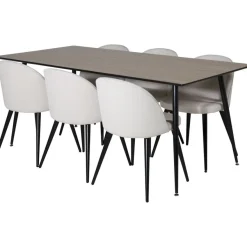 Ruokailuryhmä Venture Home, 180x90cm ruskea Silar-pöytä + 6 beigeä Velvet-tuolia, vakosametti