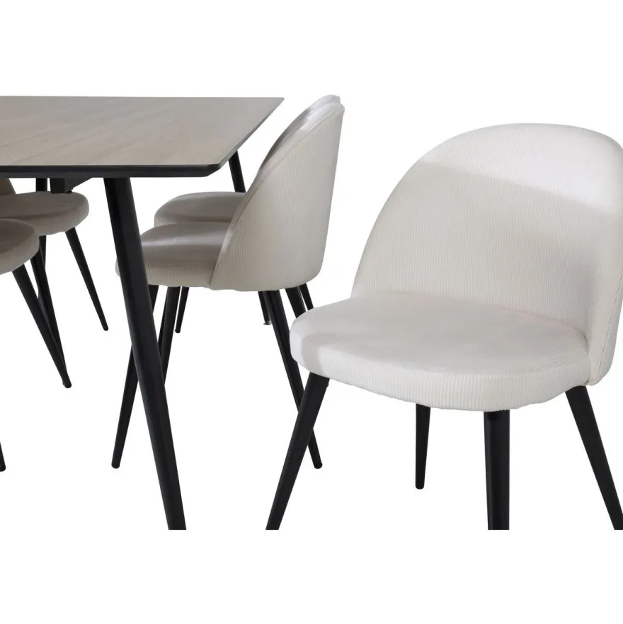 Ruokailuryhmä Venture Home, 180x90cm ruskea Silar-pöytä + 6 beigeä Velvet-tuolia, vakosametti