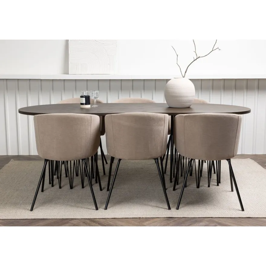 Ruokailuryhmä Venture Home, 220x100cm ruskea Stone Oval -pöytä + 6 beigeä Berit-tuolia