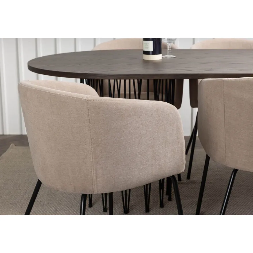 Ruokailuryhmä Venture Home, 220x100cm ruskea Stone Oval -pöytä + 6 beigeä Berit-tuolia