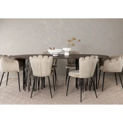 Ruokailuryhmä Venture Home, 220x100cm ruskea Stone Oval -pöytä + 2 beigeä Limhamn- ja 4 beigeä Limnhamn Light -tuolia, sametti