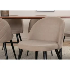 Ruokailuryhmä Venture Home, 200x90cm ruskea Uno-pöytä + 6 beigeä Velvet-tuolia
