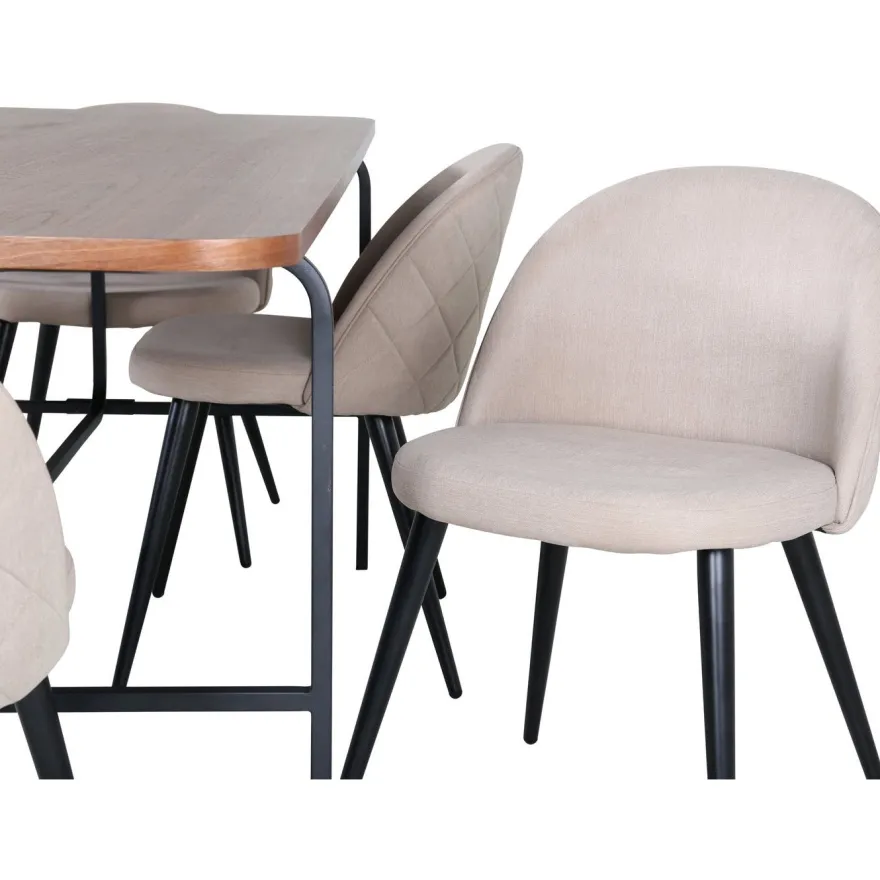 Ruokailuryhmä Venture Home, 200x90cm ruskea Uno-pöytä + 6 beigeä Velvet-tuolia
