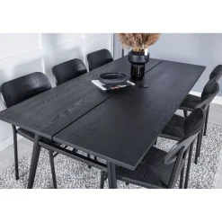 Ruokailuryhmä Venture Home, 190x95cm Sleek-ruokapöytä + 6 mustaa Polly-tuolia