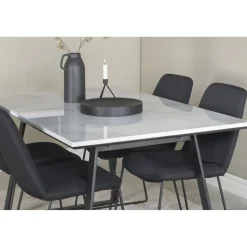 Ruokailuryhmä Venture Home, 140x90cm valkoinen Estelle-pöytä + 4 mustaa Muce-tuolia