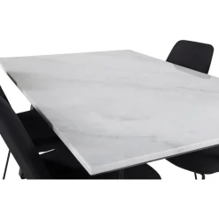 Ruokailuryhmä Venture Home, 140x90cm valkoinen Estelle-pöytä + 4 mustaa Muce-tuolia