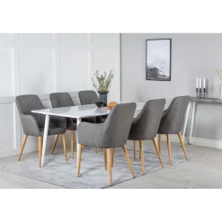 Ruokailuryhmä Venture Home, 180x90cm valkoinen Polar-pöytä + 6 tummanharmaata Comfort-tuolia