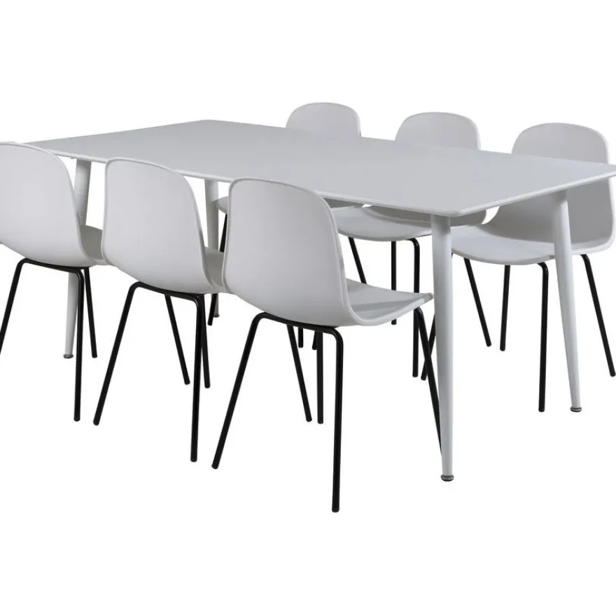 Ruokailuryhmä Venture Home, 180x90cm valkoinen Polar-pöytä + 6 valkoista Arctic-tuolia