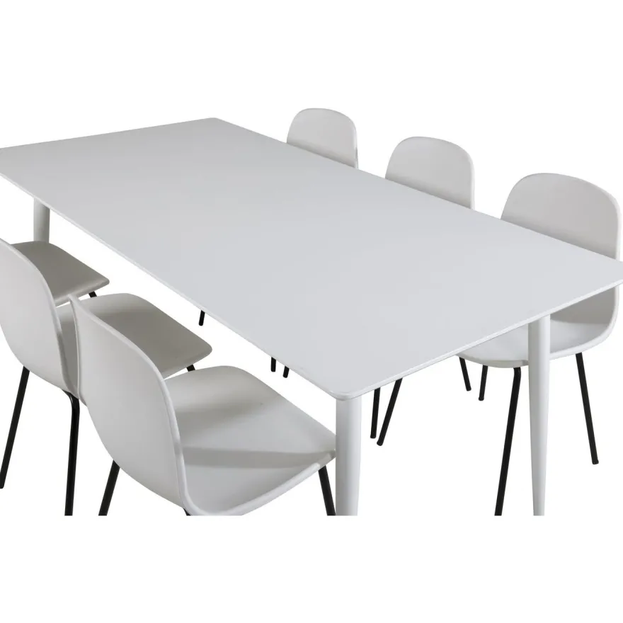 Ruokailuryhmä Venture Home, 180x90cm valkoinen Polar-pöytä + 6 valkoista Arctic-tuolia