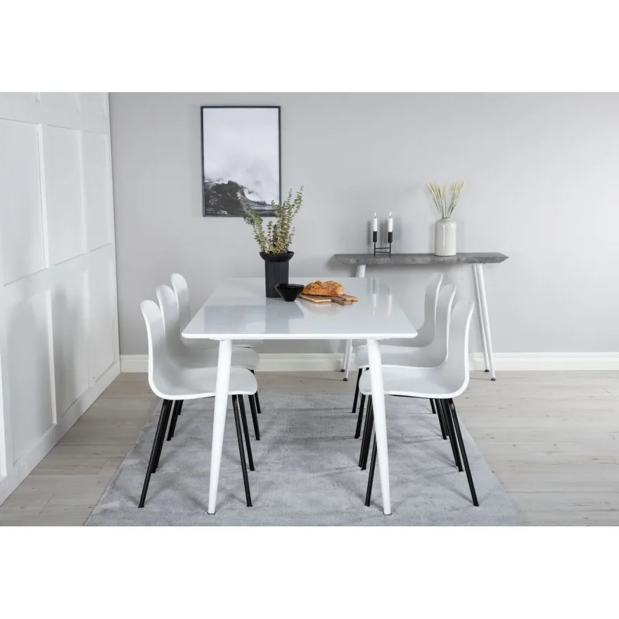 Ruokailuryhmä Venture Home, 180x90cm valkoinen Polar-pöytä + 6 valkoista Arctic-tuolia