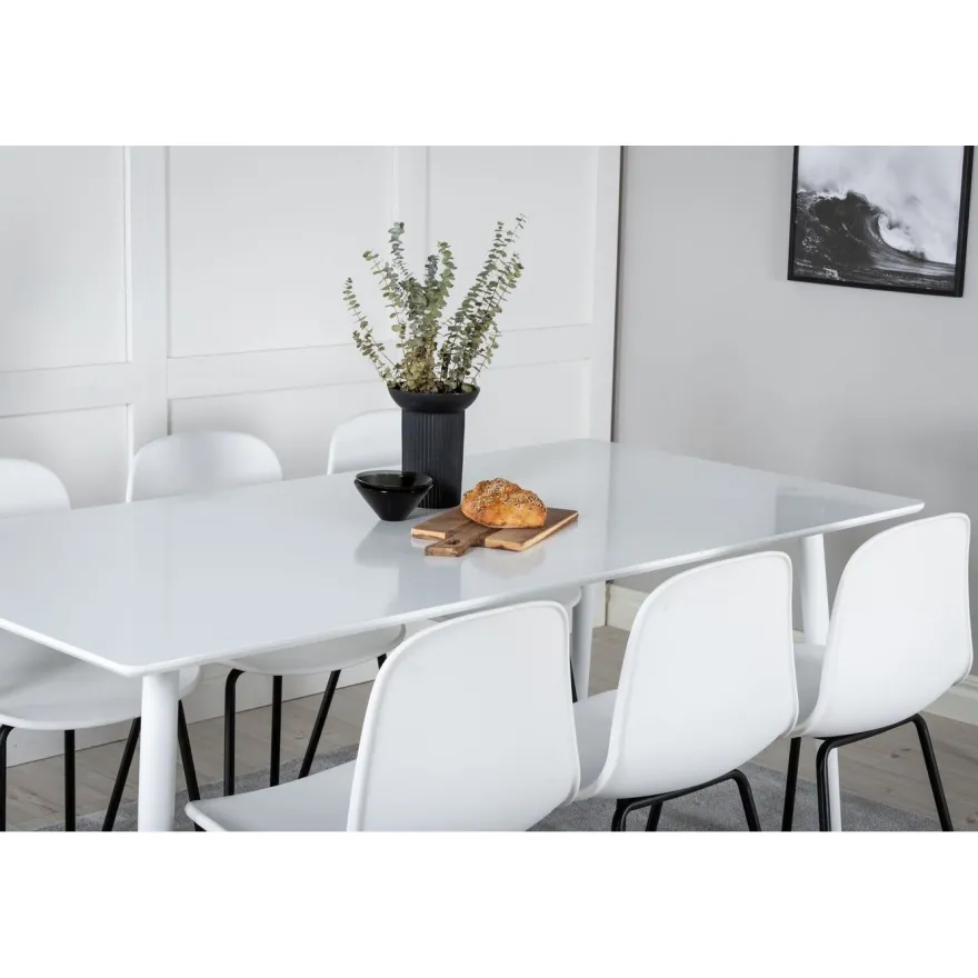 Ruokailuryhmä Venture Home, 180x90cm valkoinen Polar-pöytä + 6 valkoista Arctic-tuolia
