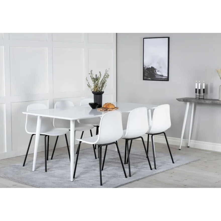 Ruokailuryhmä Venture Home, 180x90cm valkoinen Polar-pöytä + 6 valkoista Arctic-tuolia