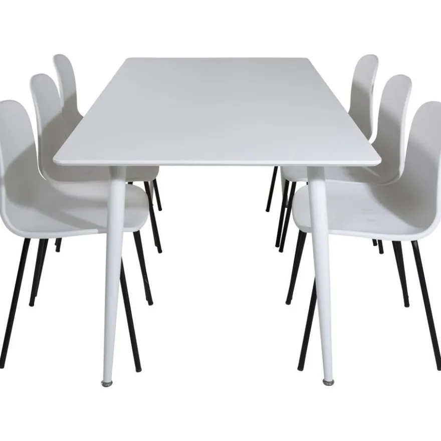 Ruokailuryhmä Venture Home, 180x90cm valkoinen Polar-pöytä + 6 valkoista Arctic-tuolia