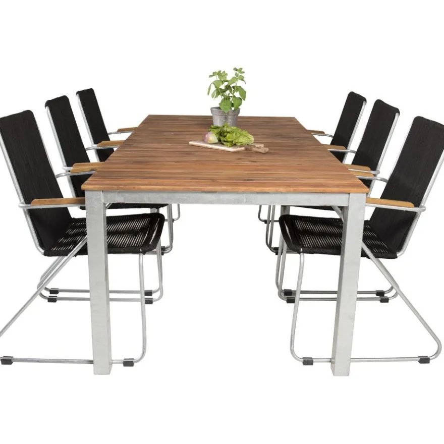 Ruokailuryhmä Venture Home, 200x100cm Zenia-pöytä + 6 Bois-tuolia