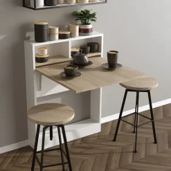 Ruokapöytä Linento Furniture Bracked, valkoinen/puunväri, taittuva