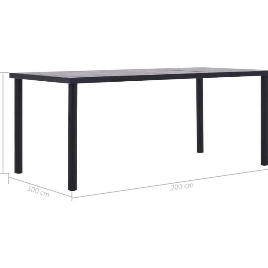 Ruokapöytä musta ja betoninharmaa 200x100x75 cm mdf
