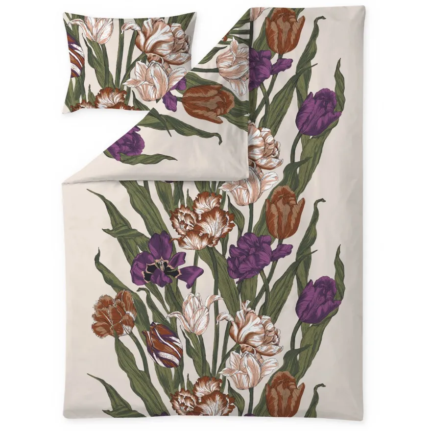 Satiinipussilakanasetti Vallila Kukoistus, terra/purppura, 150x210 cm