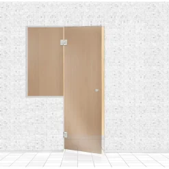 Saunan lasiseinä Andres Glass, ovi, ikkuna, saranat keskellä, vasen
